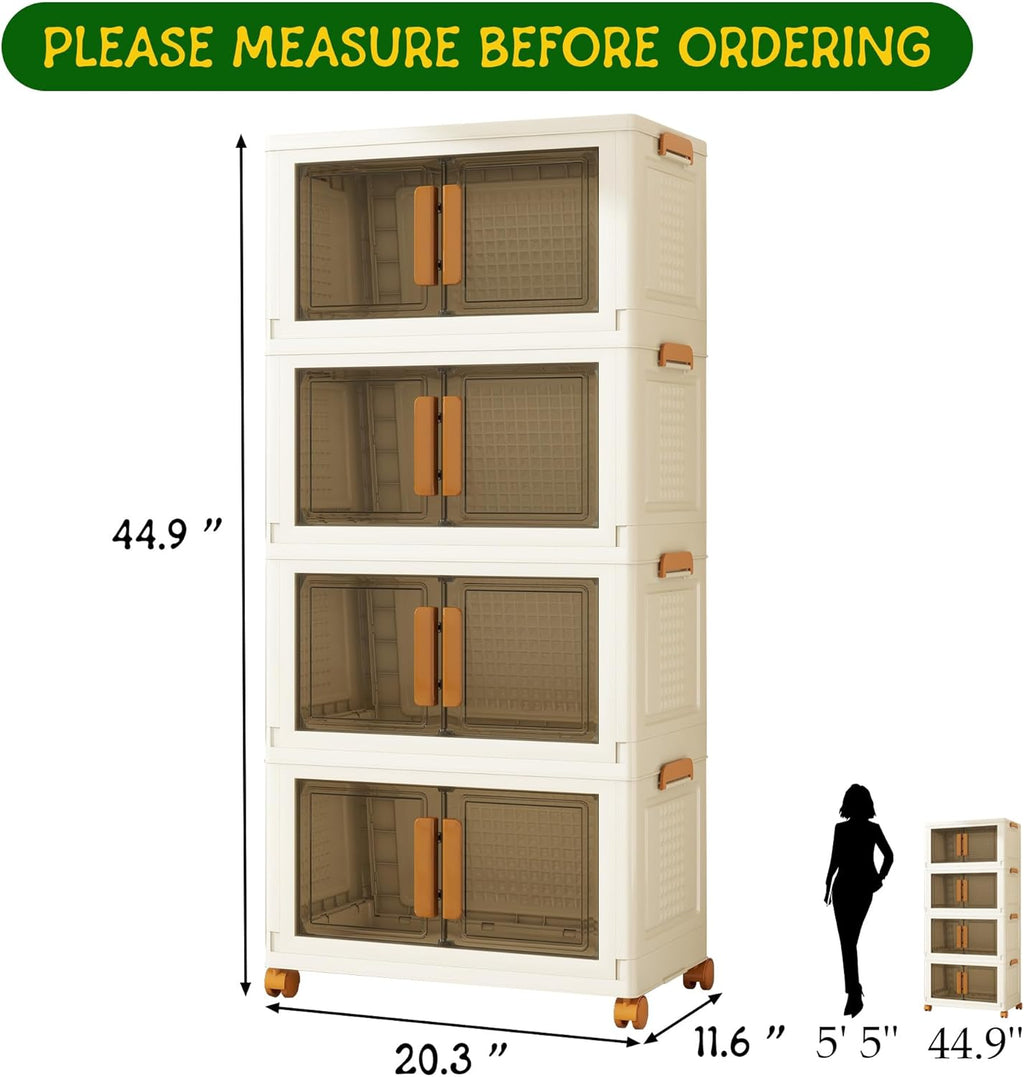 4 Tier Stackable Plastic Storage Bins with 1 Lid 35 QT/Tier, Collapsible Plastic Box Storage Bin