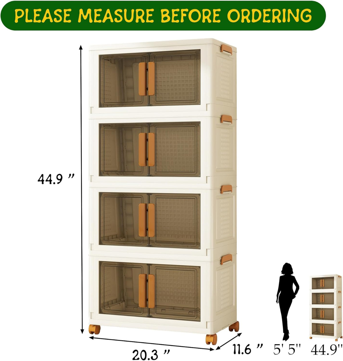 4 Tier Stackable Plastic Storage Bins with 1 Lid 35 QT/Tier, Collapsible Plastic Box Storage Bin