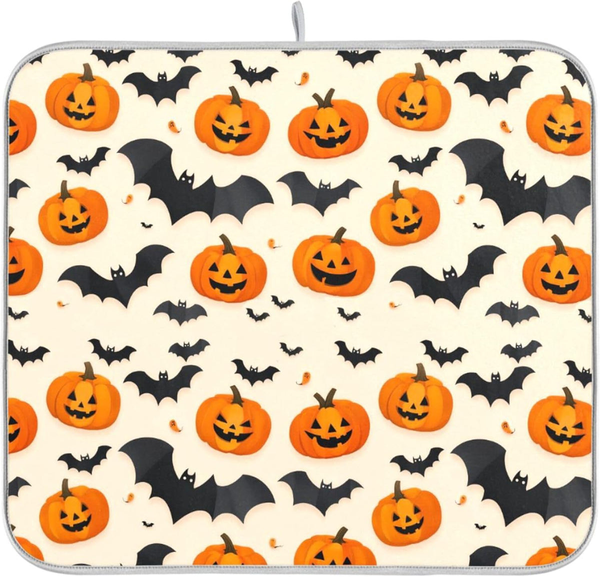 Halloween Black Bat Dish Drying Mat for Kitchen Countertop 18x24 Spooky Evil Pumpkin Lantern Large