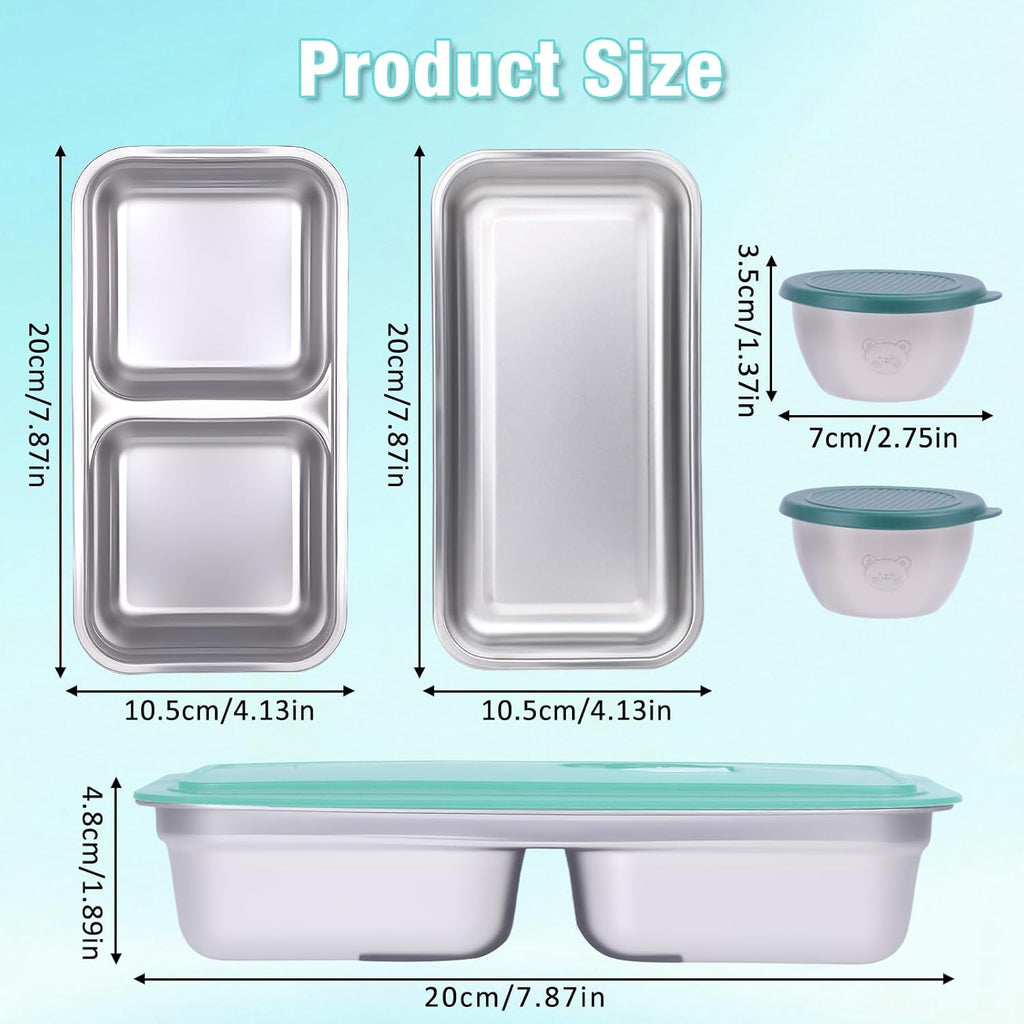 6 Pack Stainless Steel Snack Containers with Lids, 2-Compartment Bento Box, Lunch Box & Salad