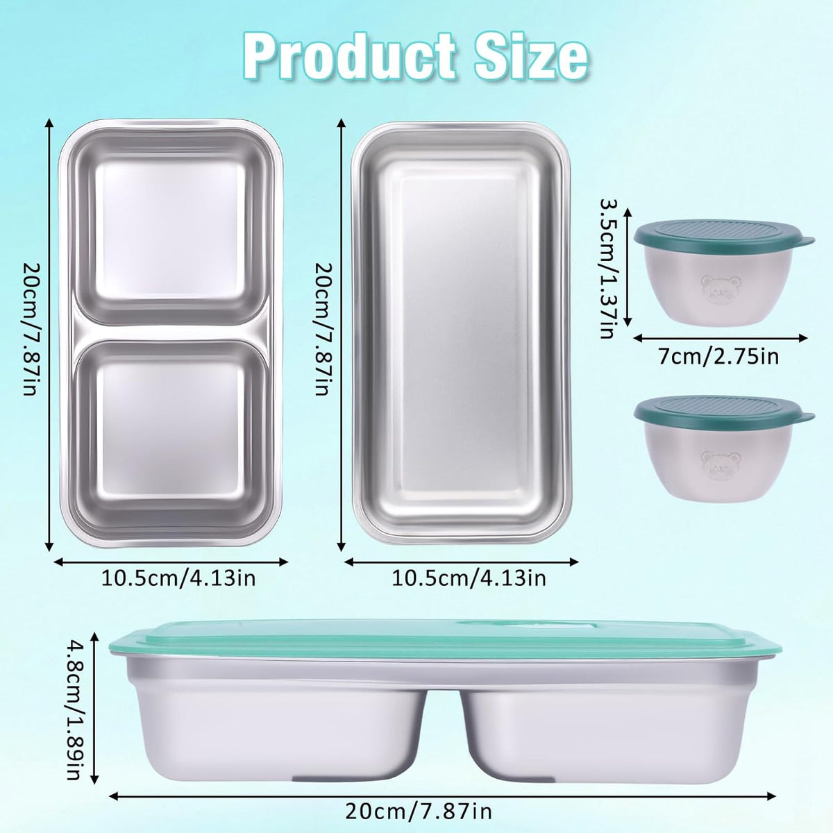 6 Pack Stainless Steel Snack Containers with Lids, 2-Compartment Bento Box, Lunch Box & Salad