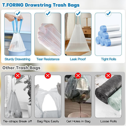 10-13 Gallon Trash Bags Drawstring 1.2 Mil - White Garbage Bags Unscented,37.8 Liter Strong Can