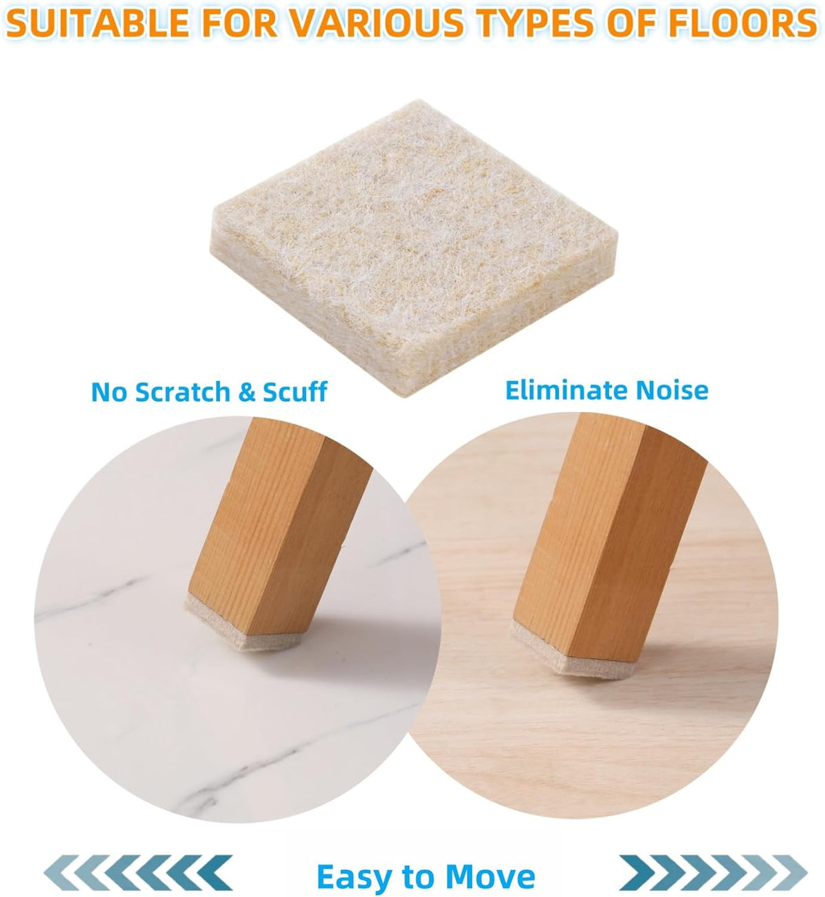Furnigear Felt Furniture Pads for Hardwood Floor - Self Adhesive Chair Felt Pads, Floor Protector