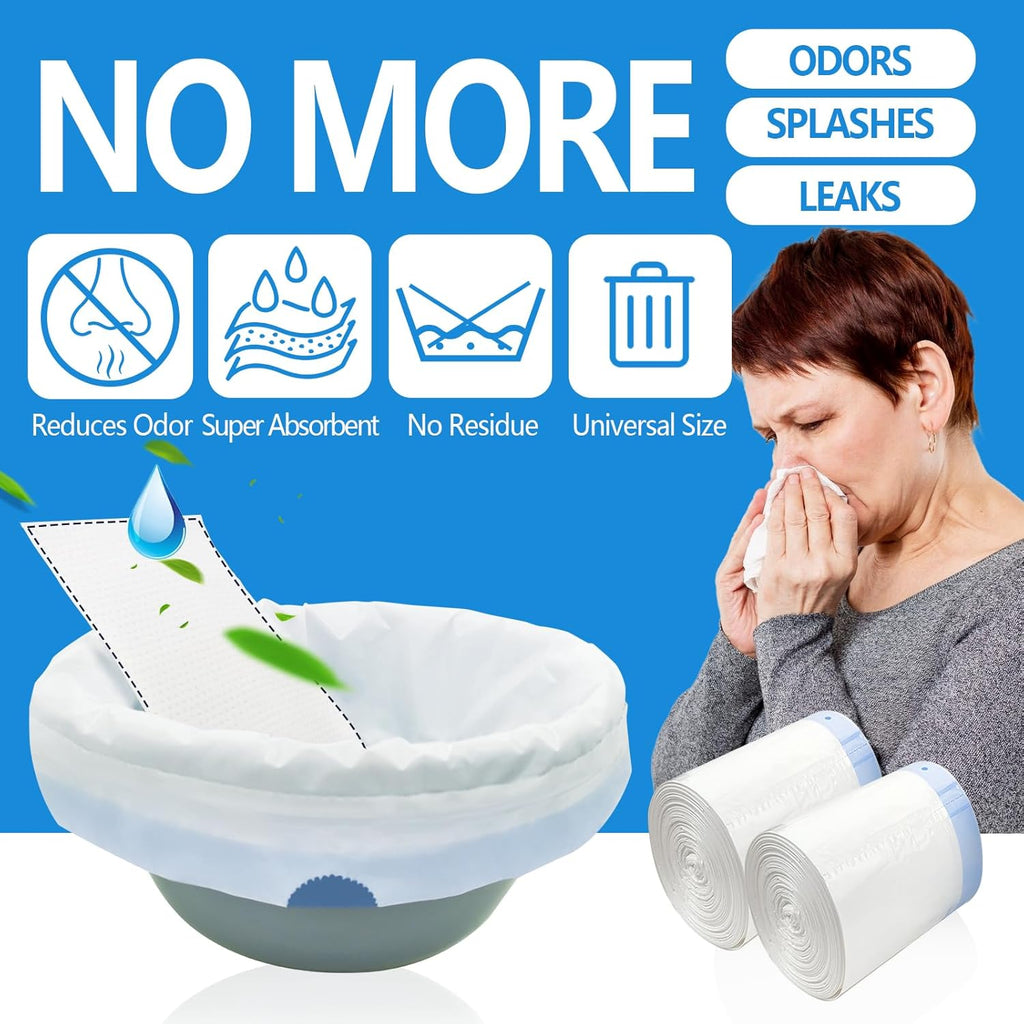 Commode Liners with Highly Absorbent Pads - [Pack of 60] - Bedside Commode Liners Disposable
