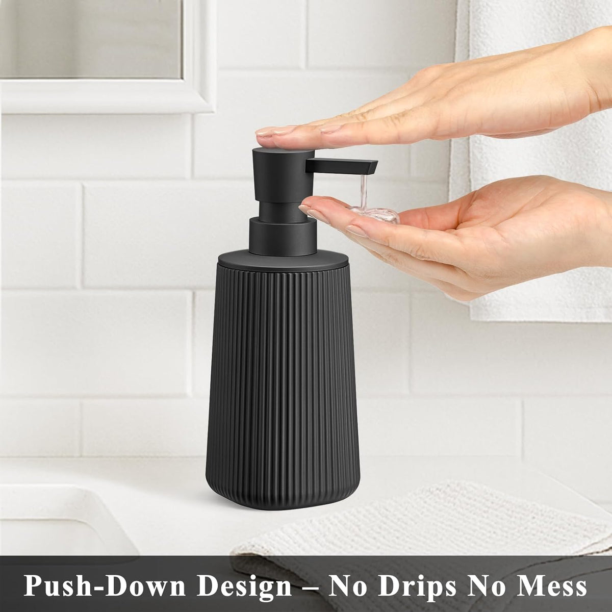Black Hand Soap Dispenser with No Rust Pump for Bathroom and Kitchen Countertops Refillable Striped
