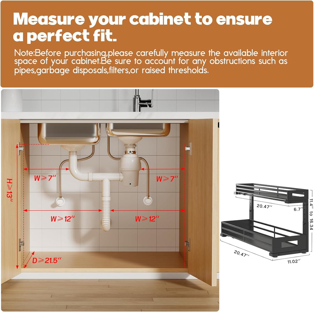 2-Pack 20.47"Deep Under Sink Organizer And Storage,2-Tier L-Shaped Pull Out Cabinet Organizer with