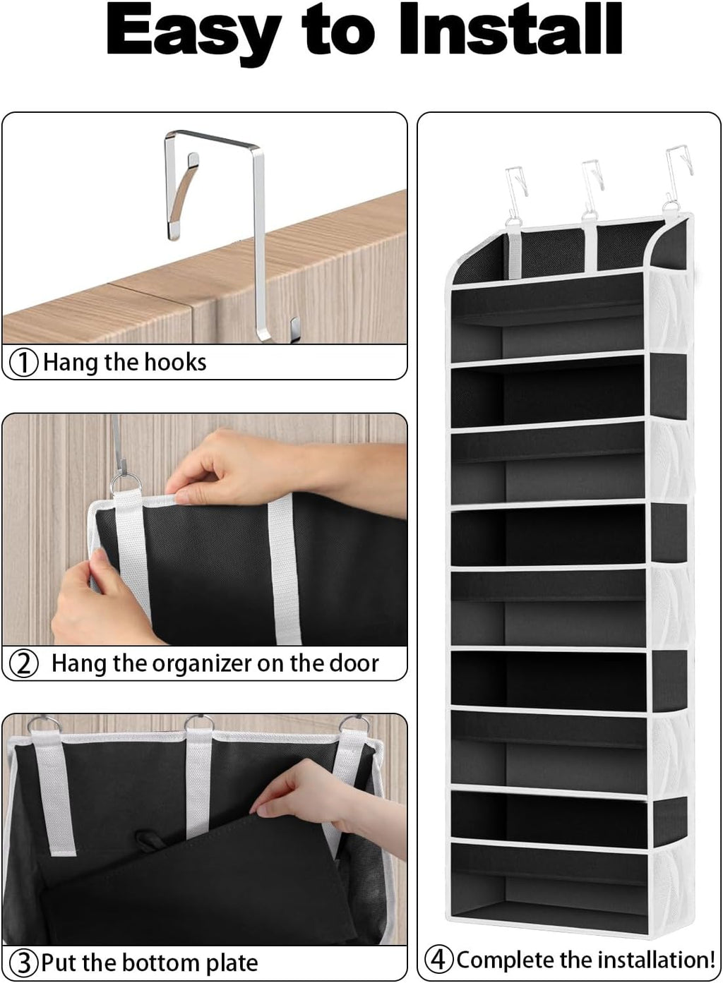 1 Pack Over The Door Storage Organizer with 5 Pockets 10 Mesh Side Pockets, 44 lbs Weight Capacity