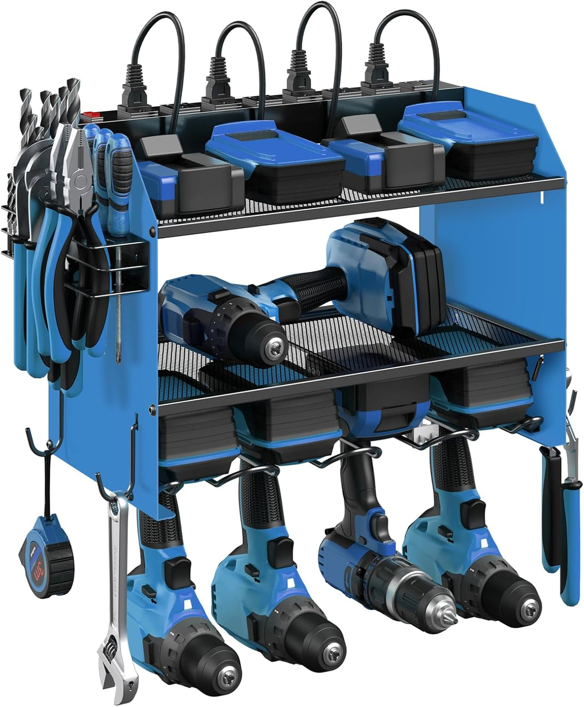 CCCEI Set Power Tool Organizer Wall Mount with Charging Station. Garage 4 Drill Storage Shelf with