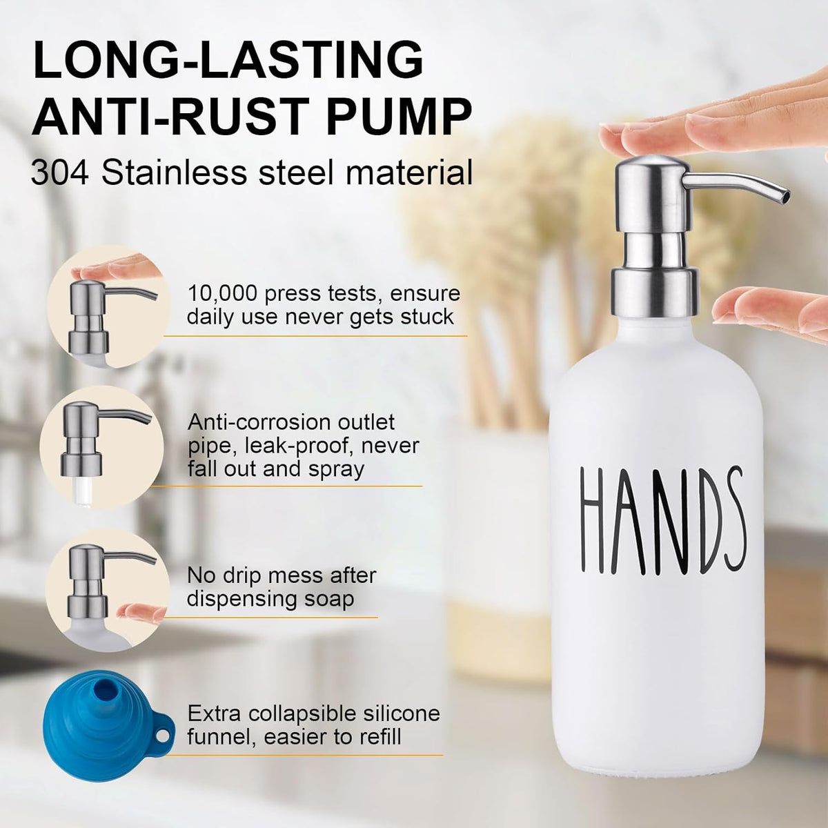 Glass Soap Dispenser for Kitchen,Farmhouse Kitchen Dish Hand Soap Dispenser Set,Rustproof Pump Soap