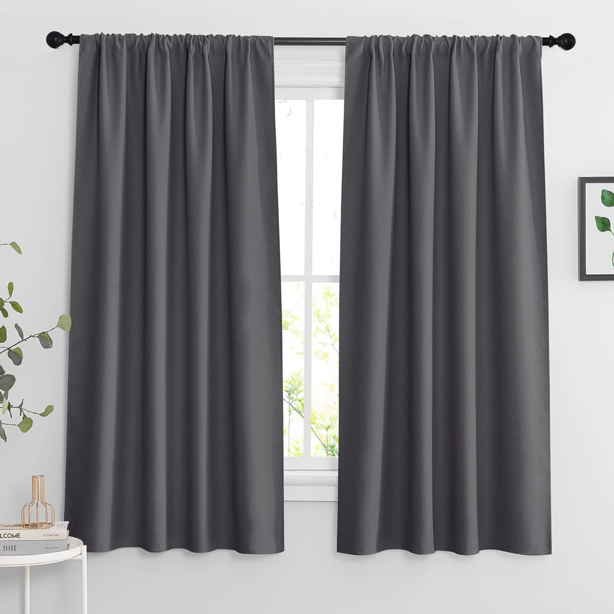 RYB HOME Blackout Curtains 63 inches Long - Energy Saving Insulation Large Window Curtain Blinds