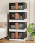 8.4Gal Collapsible Storage Bins with Lids & Wheels - 4 Pack Stackable with Doors, Heavy-Duty