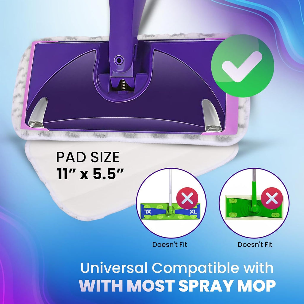 6pcs of Universal 11-inch Velcro Type Reusable Floor Mop Pads Compatible with Swiffer Wet Jet