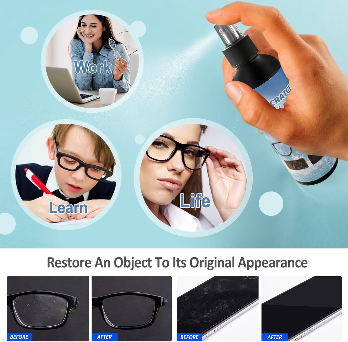 2PCs Lens Scratch Remover for Eye glasses, Lens scratch removal spray,Eyeglass Scratch