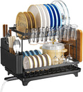 Dishes Drying Rack, 2-Tier Tableware Drying Rack with Draining Board, Space-Saving Design, Suitable