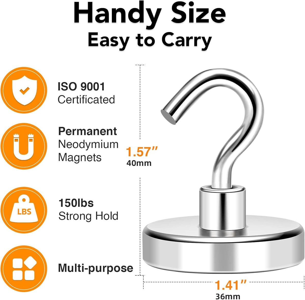 MIKEDE Magnetic Hooks Heavy Duty, 150LB+ Strong Neodymium Magnets for Refrigerator, Large Magnetic