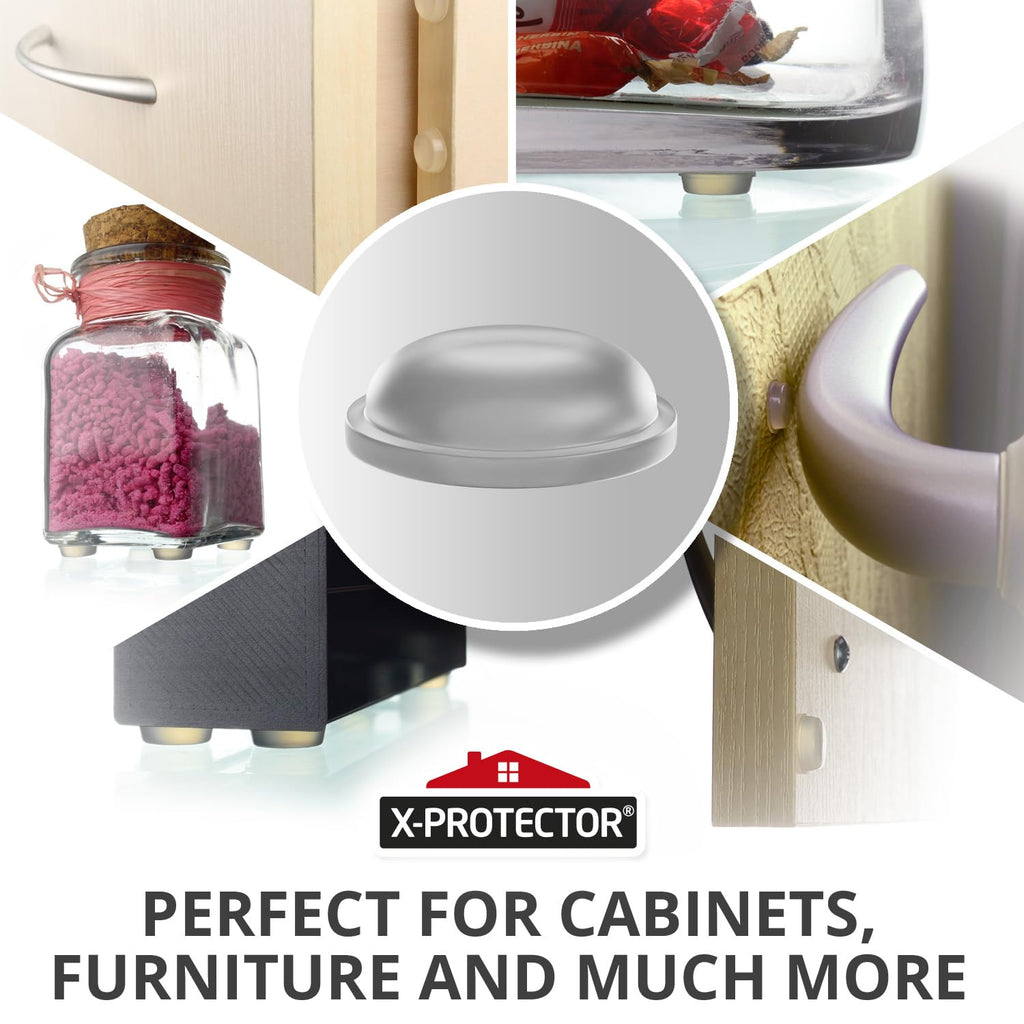X-Protector Cabinet Door Bumpers 100 PCS – 1/2" Silicone Clear Bumpers – Ideal Cabinet Bumpers