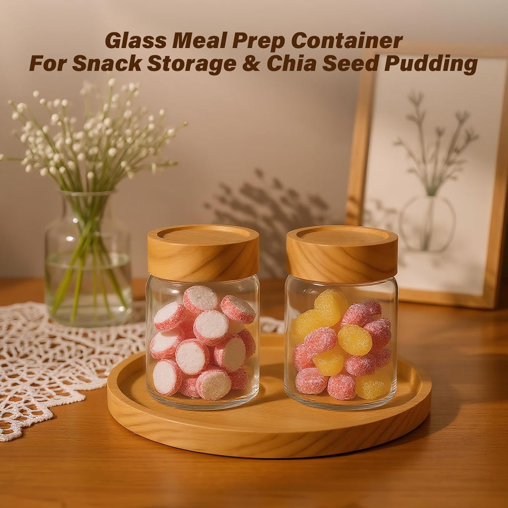 2pc Glass Mason Jars with Acacia Wood Airtight Lids - Overnight Oats & Food Storage Container Set
