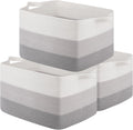 OIAHOMY Rectangle Woven Storage Basket - Nursery Cotton Rope Baskets for Storage, Toy Basket