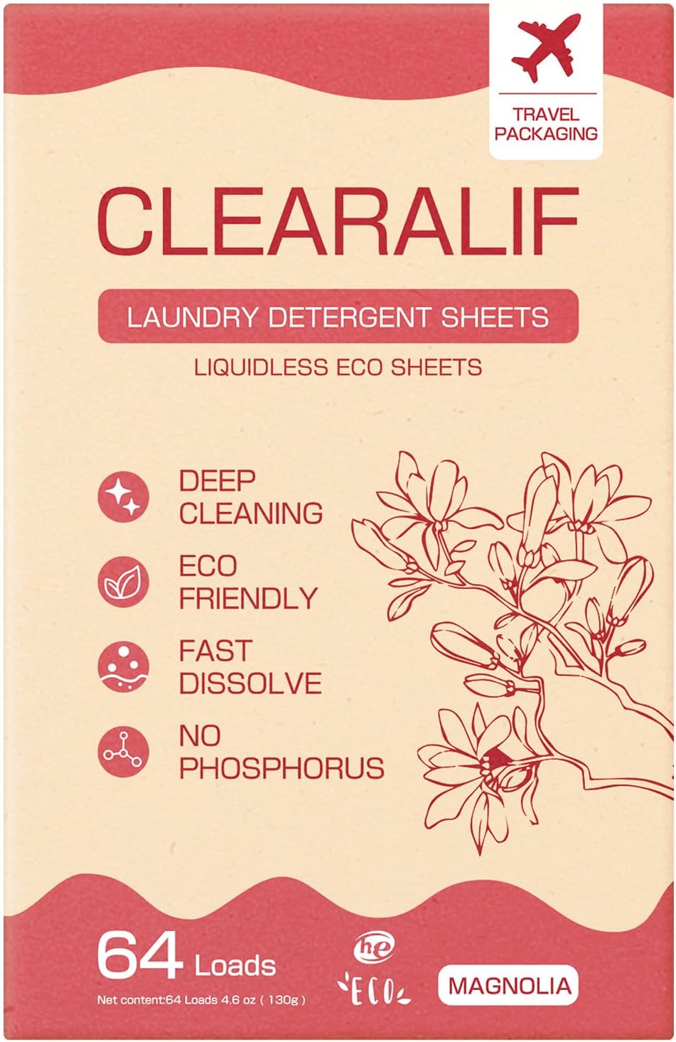CLEARALIF Laundry Detergent Sheets, Magnolia, 64 Load, CLEARALIF Laundry Detergent Strips Eco