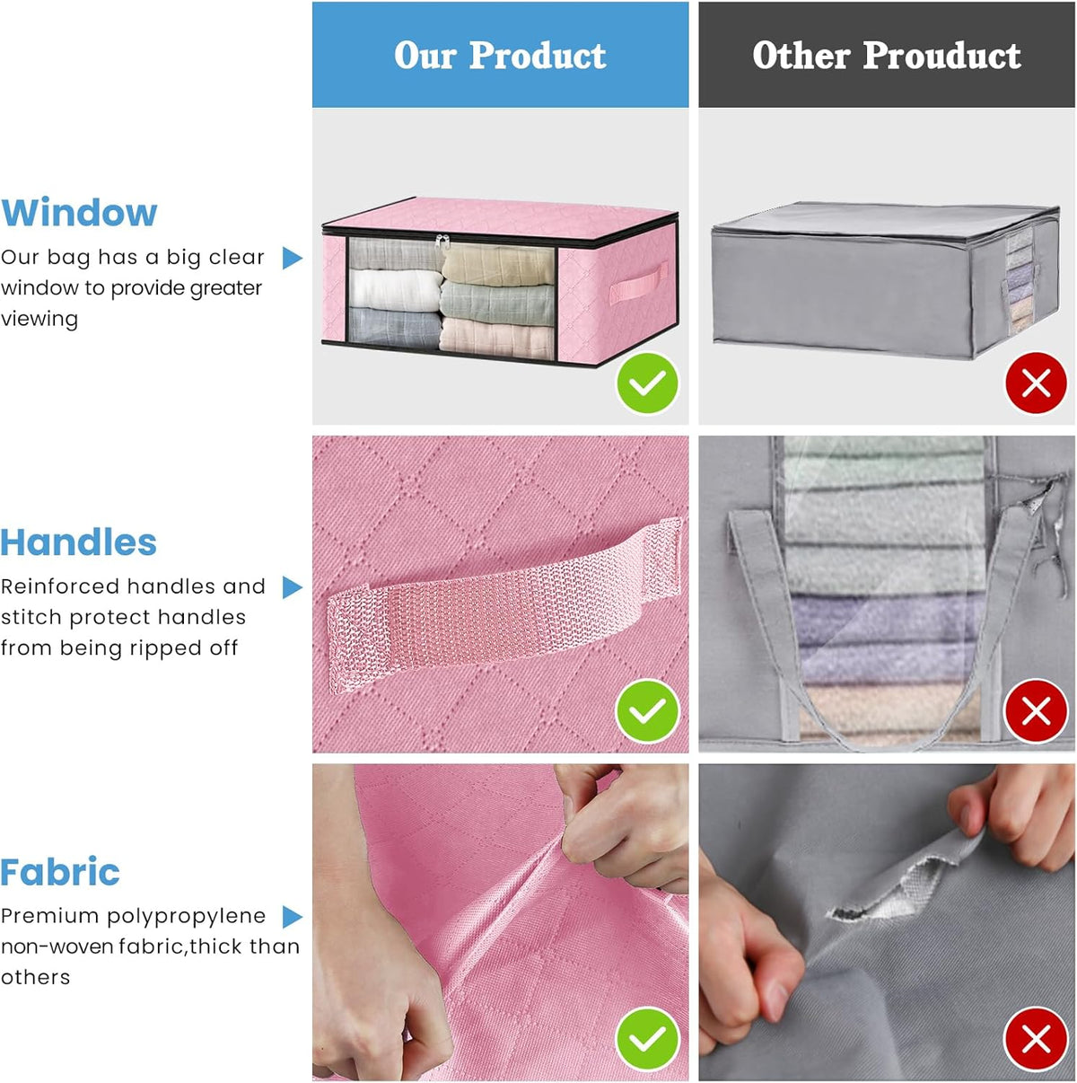 HomeHacks Storage 8-Pack Clothes Organizer Storage Bags Foldable Storage Box with Large Clear