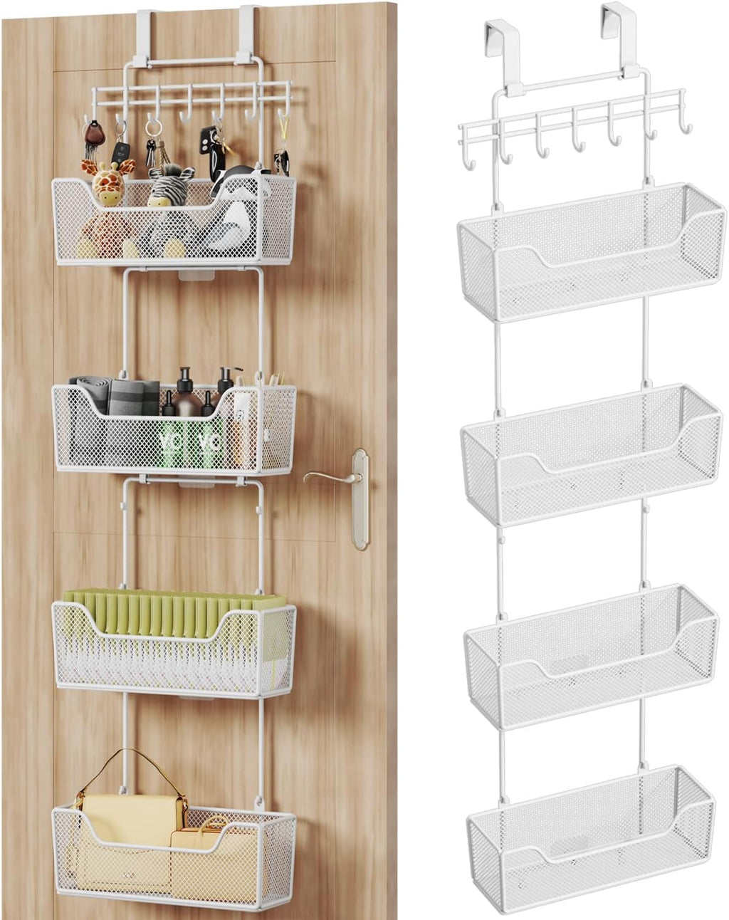 HapiRm Over Door Organizer Storage - Hanging Door Organizer with 4 Metal Large Capacity Baskets and