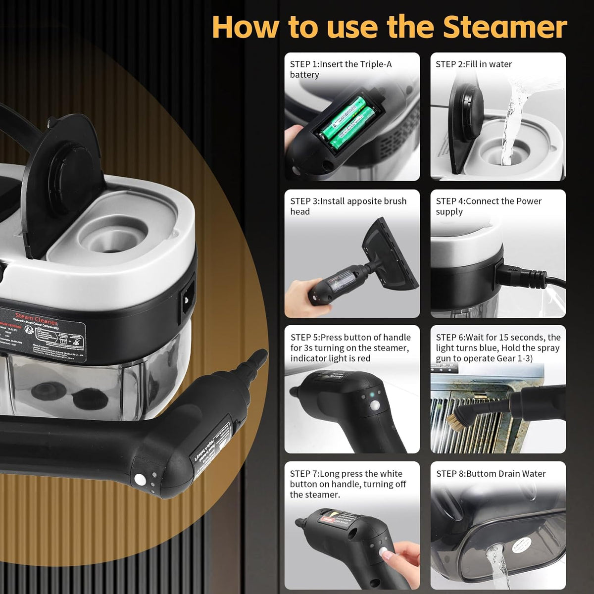 Steam Cleaner, 3-Level Adjustable Handle, 15s Heat-Up, 1.69 Quarts Tank, Portable Steamer for