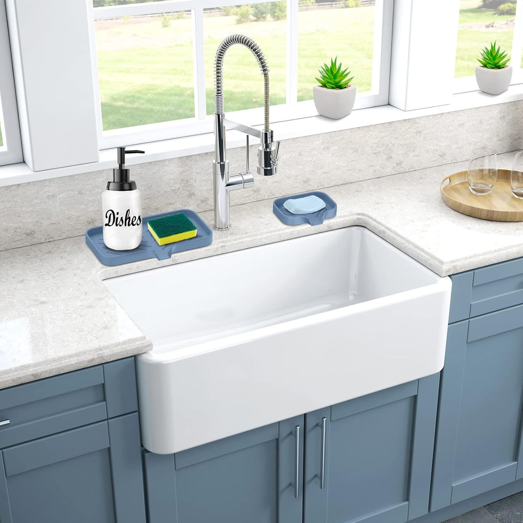 Silicone Sink Tray, Self-Draining Kitchen Soap Tray, Premium Silicone Soap Holder for Bathroom