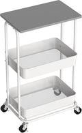 Simple Houseware 2-Tier Rolling Utility Cart with Lockable Wheels and Wood Top, Metal Storage