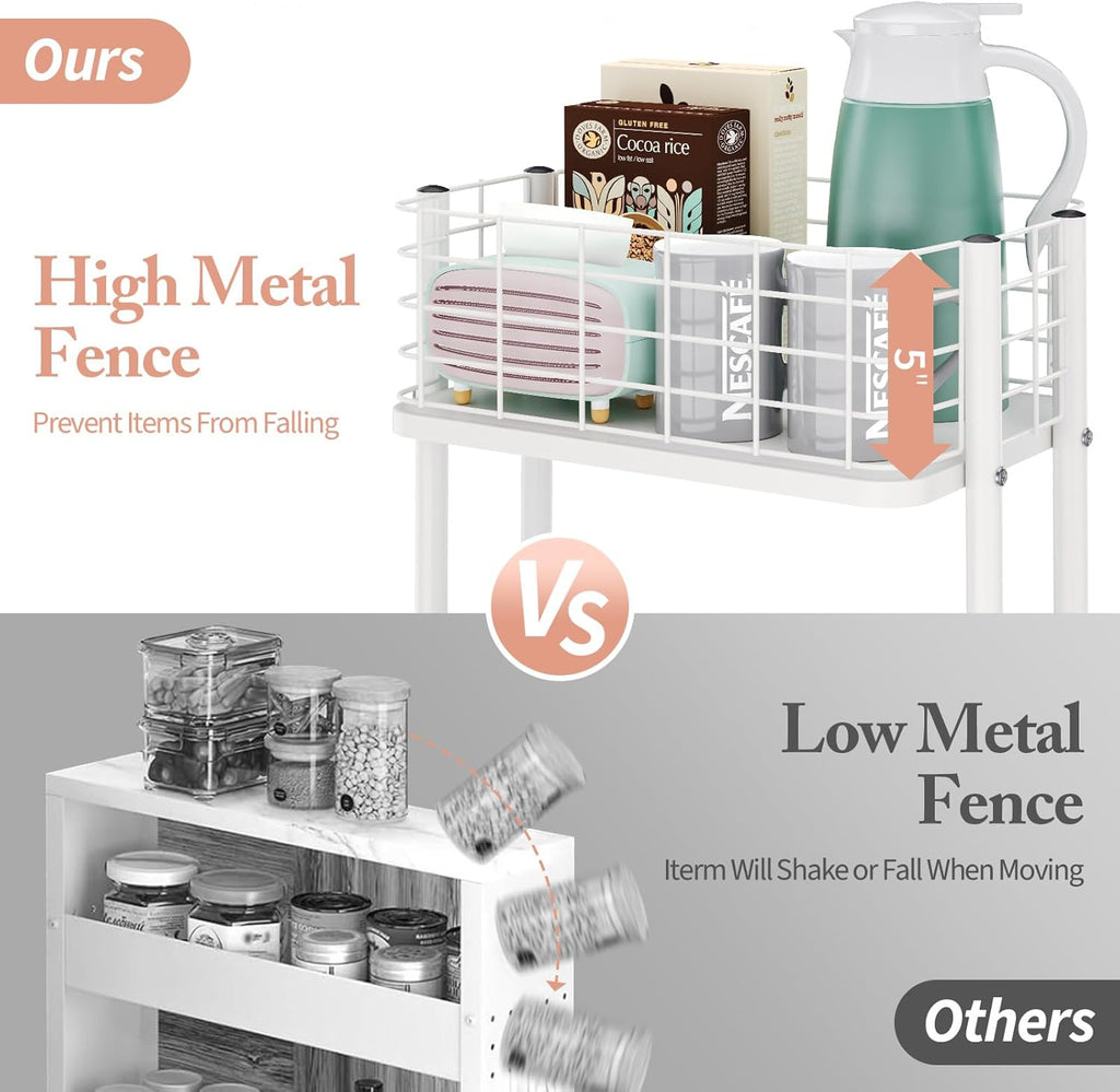 KINGRACK 3 Tier Rolling Cart, Metal Mobile Storage Shelf with Lockable Wheels, Prevent Falling