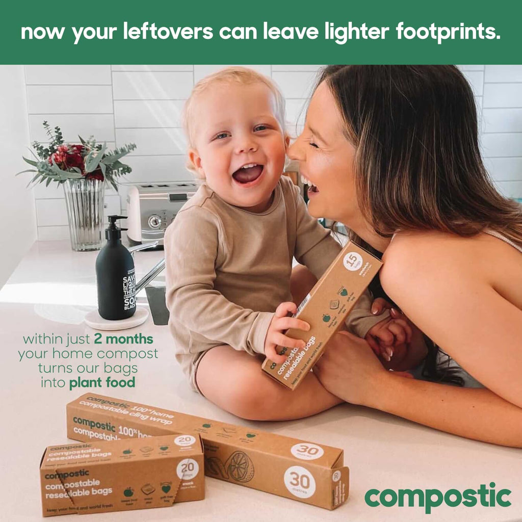 Compostic Home Compostable Resealable Snack Bags (6"x 3.5"), Microwave & Freezer Safe, Organic Food