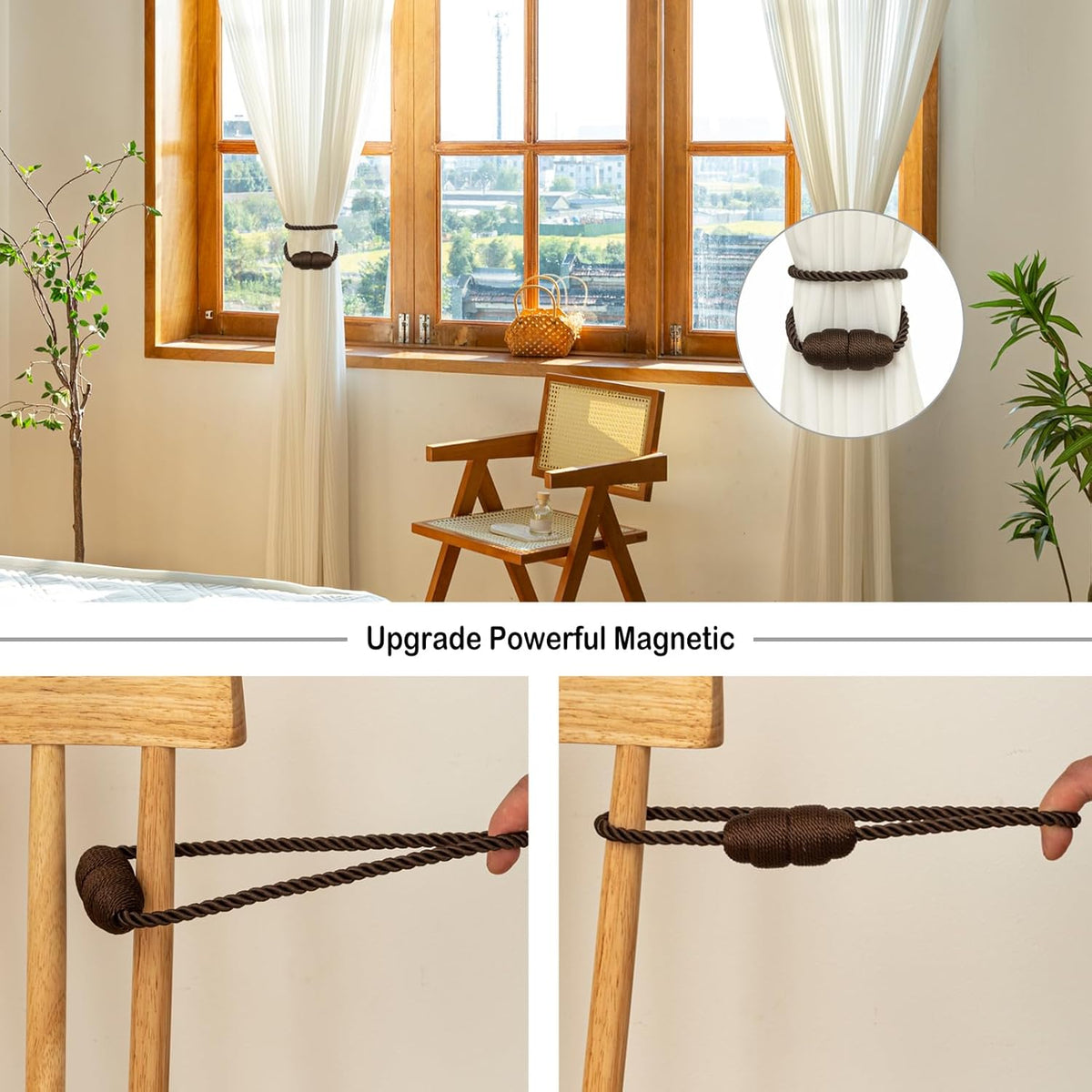 Magnetic Curtain Tiebacks Rope Curtain Tie Backs for Curtains 8 Pack Curtain Holders for Drapes