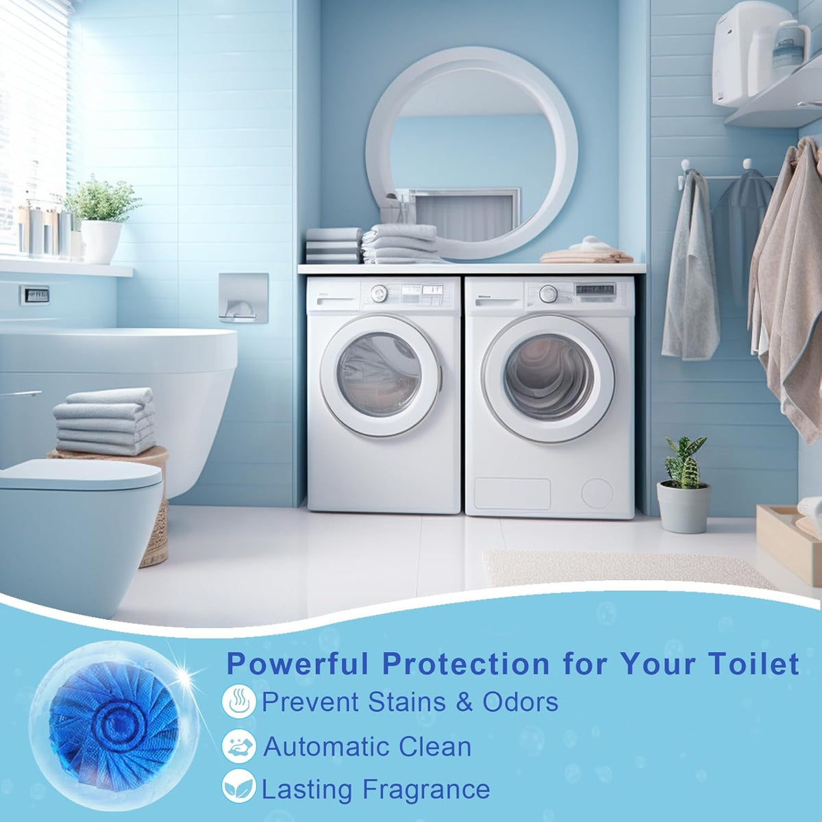 Automatic Toilet Bowl Cleaner Tablets Blue Gel Toilet Tank Cleaners, Septic-Safe Hard Water Ring