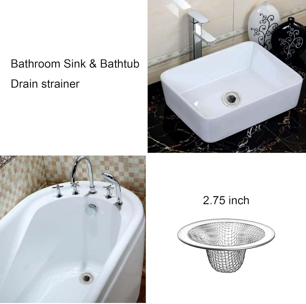 10PCS Mesh Sink Drain Strainer Bathroom, 2.75" Stainless Steel Slop Basket Filter Trap Hair