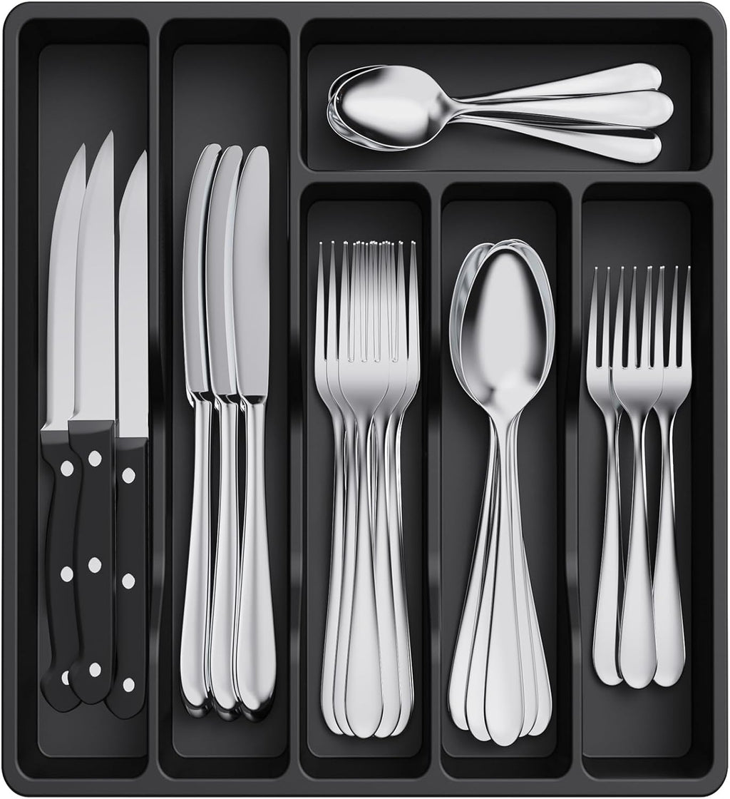 Lifewit Silverware Drawer Organizer Tray, Plastic Cutlery Storage for Kitchen Drawer, Flatware and