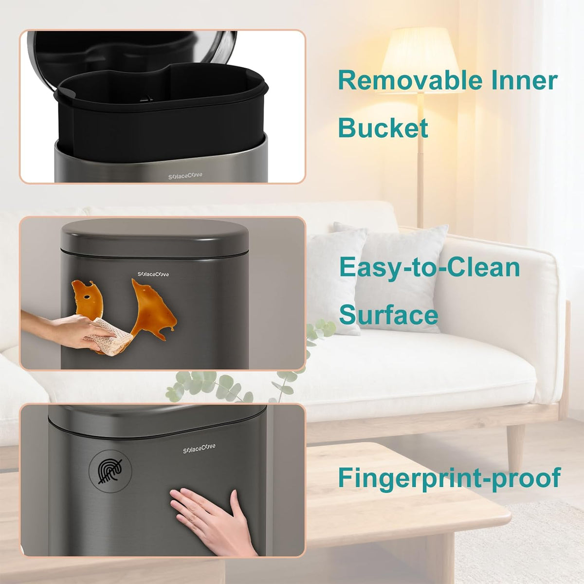 3.2 Gallon Small Bathroom Step Trash Can with Removable Inner Bucket,Round Stainless Steel Garbage