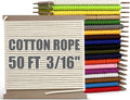 PerkHomy 500lb Cotton Rope 3/16" (5mm) 50 ft Multi Purpose Utility Diamond Braided Cord, Natural