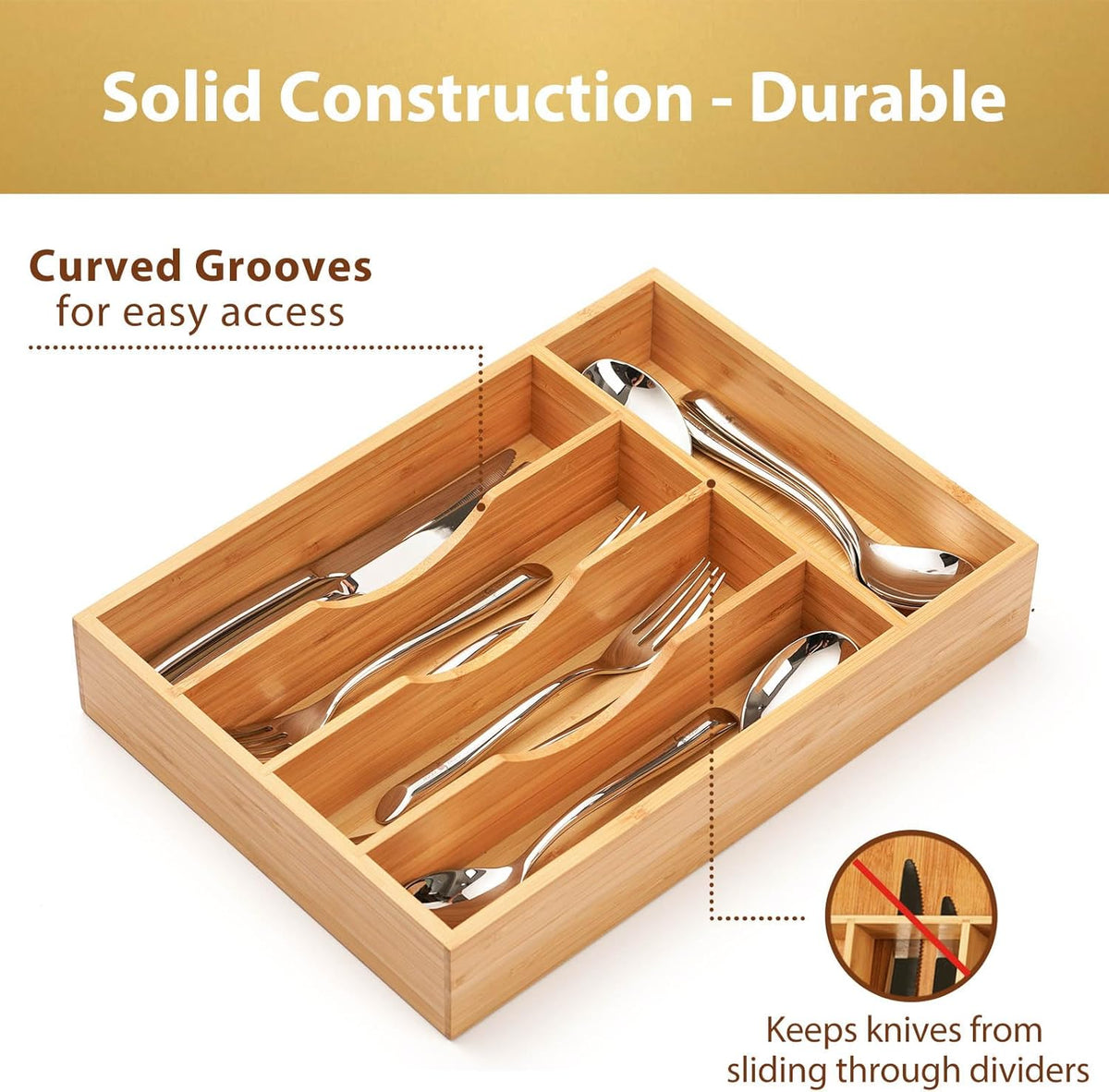 Umilife Bamboo Kitchen Drawer Organizer, 9 Inch Silverware Utensils Tray Holder for Small Drawer