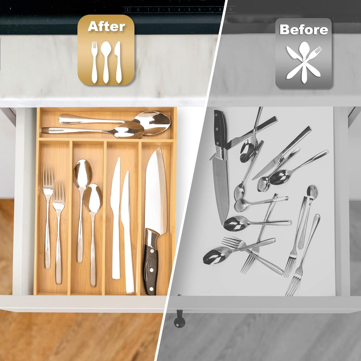 Silverware Organizer Bamboo Kitchen Drawer Organizer Utensil Organizer Silverware Holder Cutlery