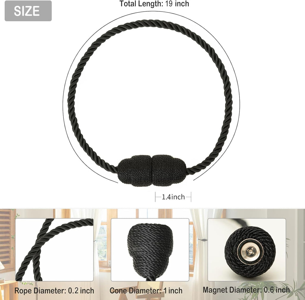 Magnetic Curtain Tiebacks Rope Curtain Tie Backs for Curtains 8 Pack Curtain Holders for Drapes