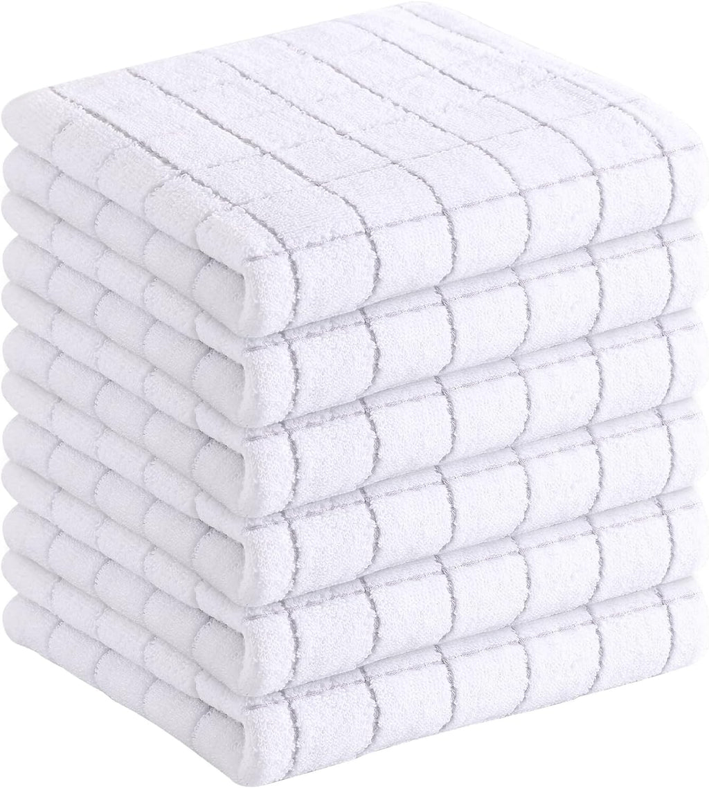 Homaxy 100% Cotton Terry Kitchen Towels(White, 13 x 28 inches), Checkered Designed, Soft and Super