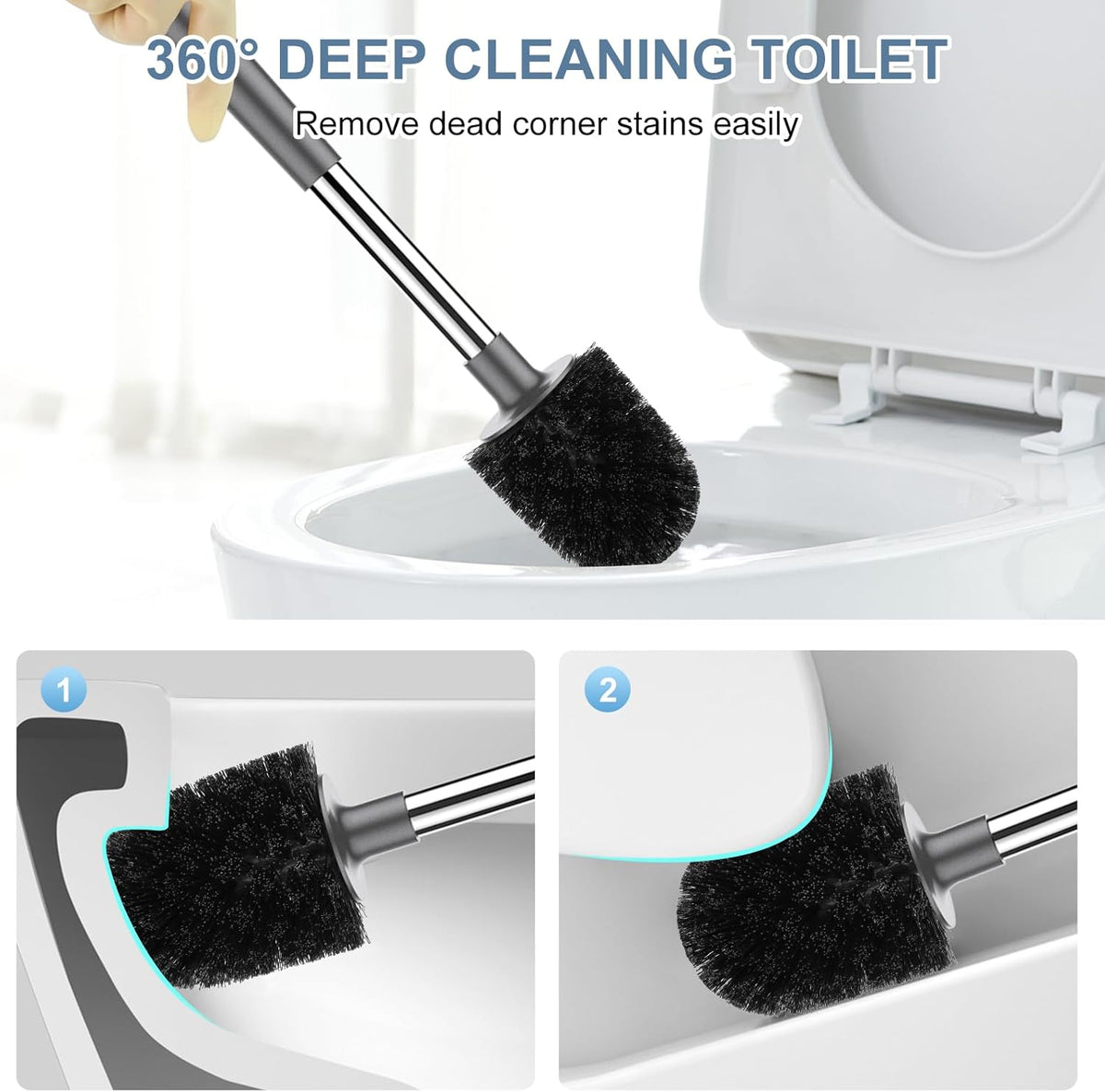 SetSail Toilet Brush and Holder 2 Pack, Self Closing Lid Toilet Bowl Brushes Holder and Extra Long