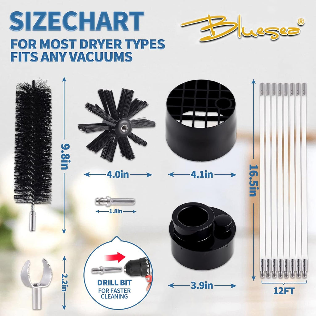 Bluesea 7 Pieces 12 Feet Dryer Vent Cleaner Kit, Reinforced Nylon Dryer Vent Cleaning Kit, Durable