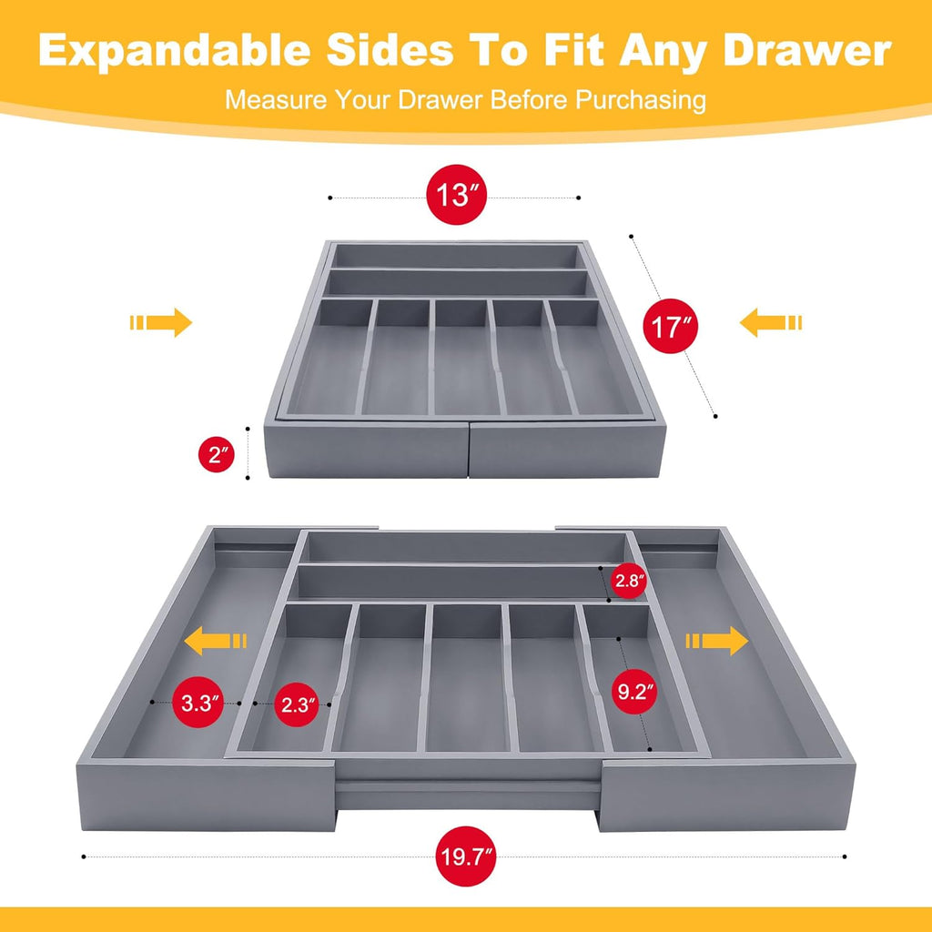 Large Premium Bamboo Silverware Organizer - Expandable Drawer Organizer & Utensil Organizer