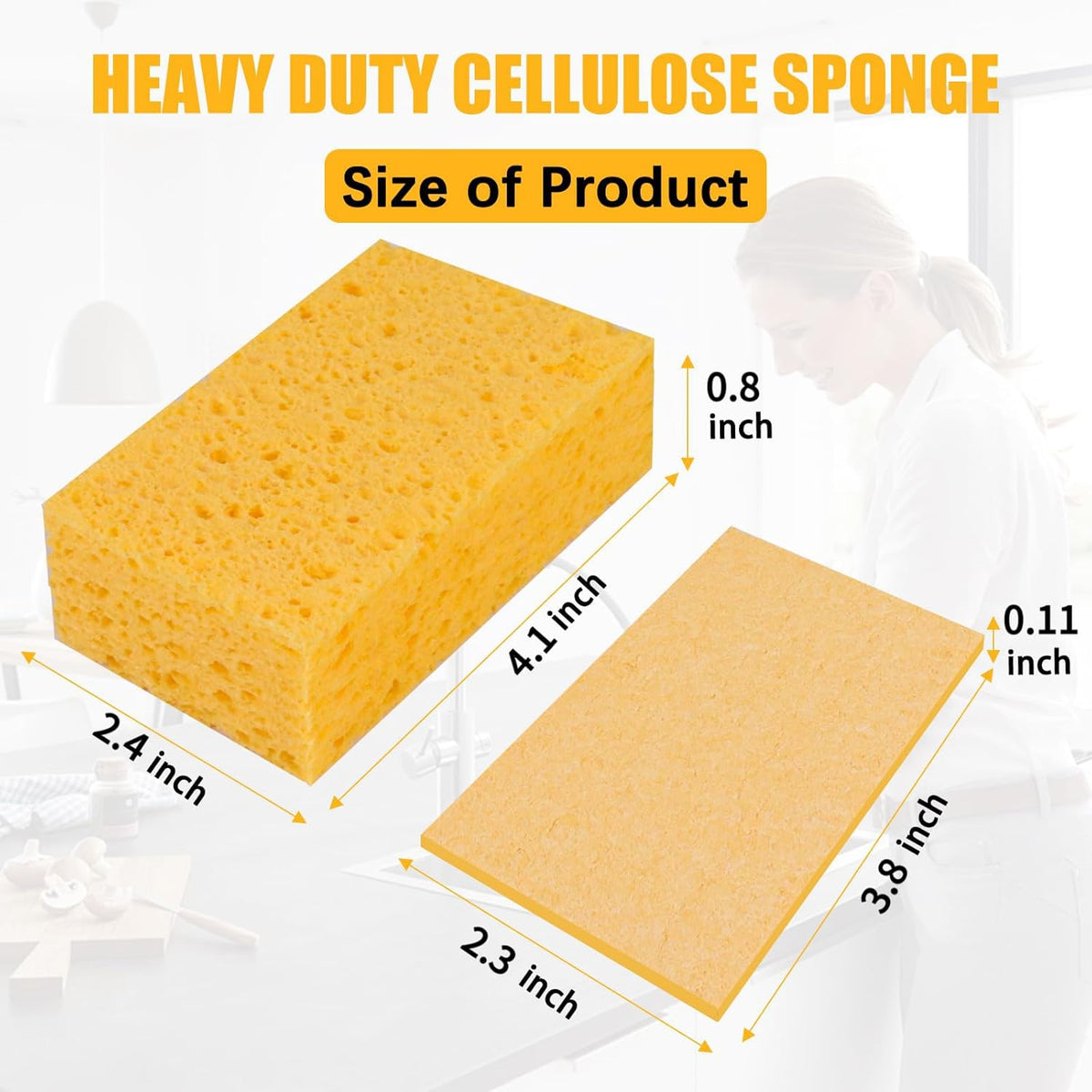 Kitchen Sponges, 12-Count Cellulose Sponges, Durable Dish Sponge for Cleaning, Cleaning Scrub