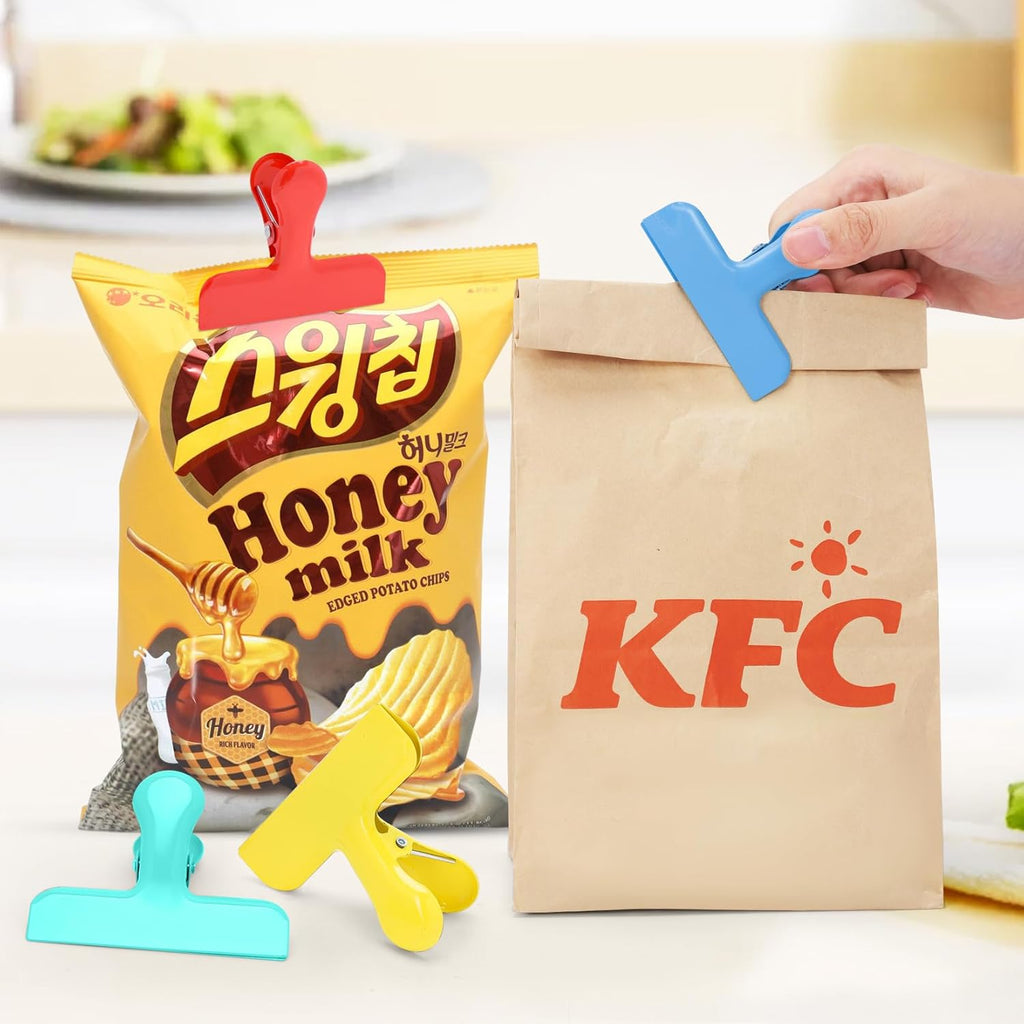 24 Pack Heavy Duty Chip Clips, 3 Inch Stainless Steel Bag Clip, Colorful Food Clips Sealing Clip