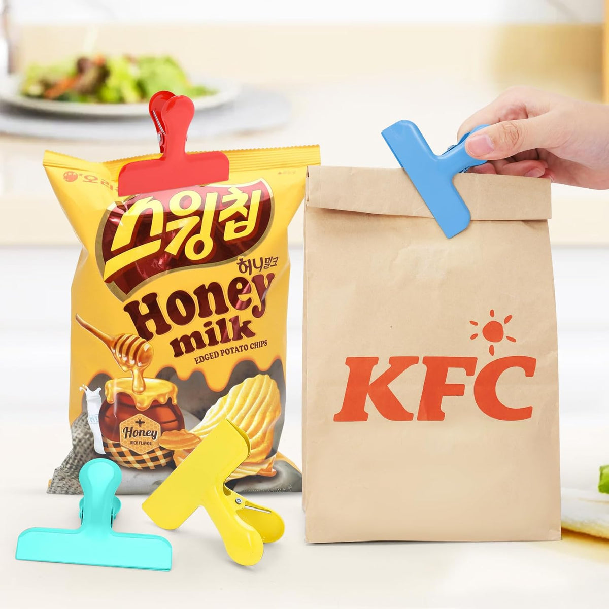 24 Pack Heavy Duty Chip Clips, 3 Inch Stainless Steel Bag Clip, Colorful Food Clips Sealing Clip