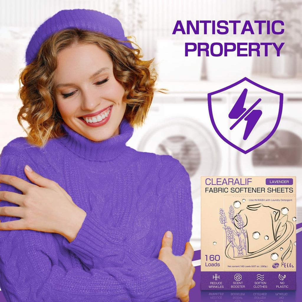 CLEARALIF laundry Fabric Softener Sheets, Lavender Scent, 160 Loads, Eco Friendly, Great For