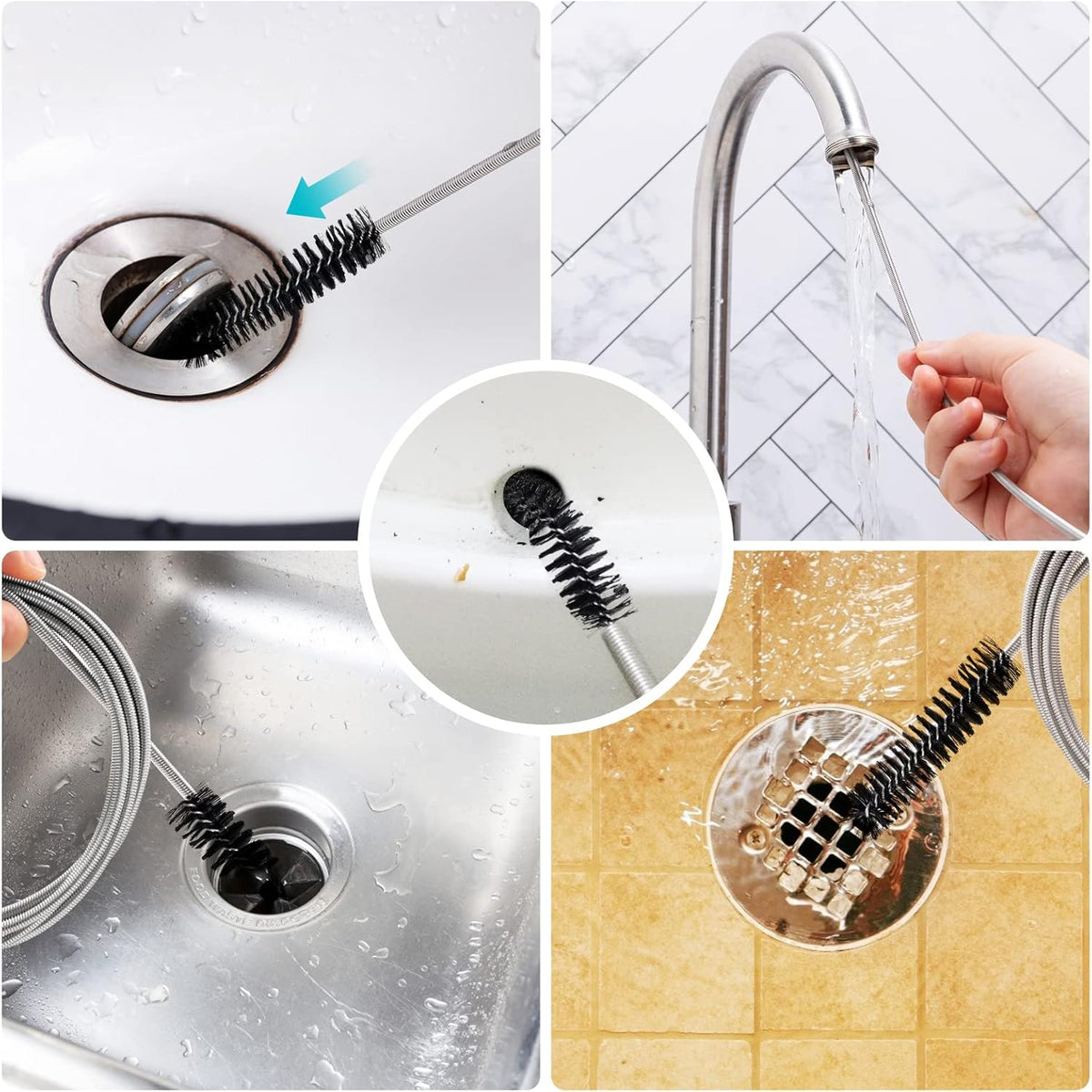 Extra-Thick Drain Brush with Stronger Spring - 67-Inch Flexible Pipe Cleaning Tool - Dual Bristle