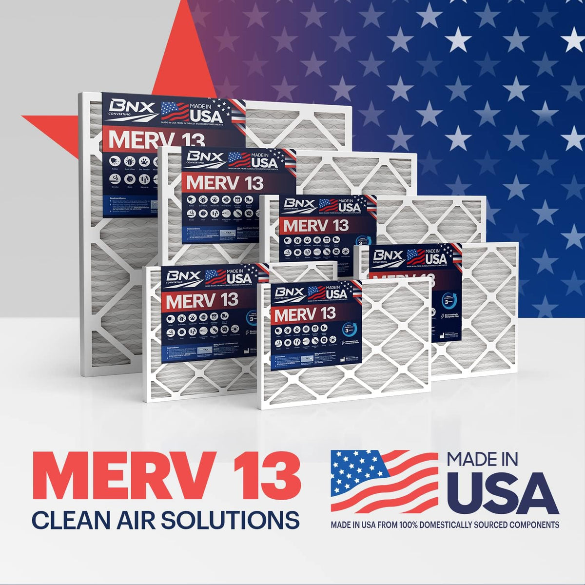 BNX TruFilter 20x30x1 Air Filter MERV 13 (6-Pack) - MADE IN USA - Electrostatic Pleated Air