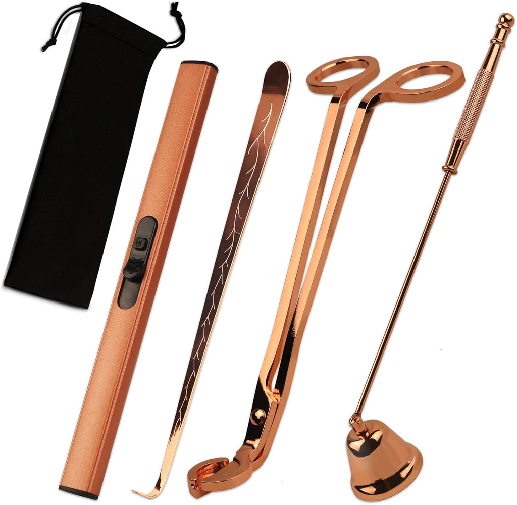 4 in 1 Elegant Candle Accessory Set, Rechargeable Lighter, Candle Wick Trimmer Cutter, Candle